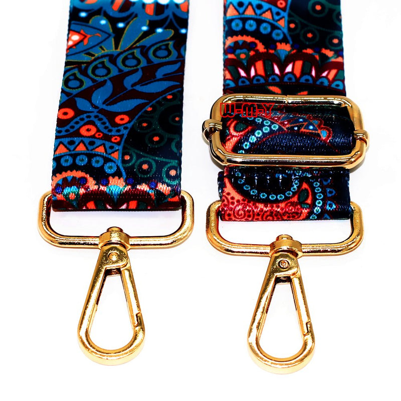 M-W 1.5" Wide 28"-50" Adjustable Length Handbag Purse Strap Guitar Style Multicolor Canvas Replacement Strap Crossbody Strap, with 2Pcs Metal Buckles (style1)