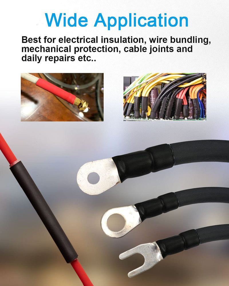 162pcs 3:1 Large Dual Wall Adhesive Heat Shrink Tubing Kit, 5 Sizes (Diameter) - 1.25, 1, 1/2, 3/8, 1/8 inch, Marine Electrical Wire Cable Wrap Tube Assortment for DIY by MILAPEAK (Black) 162pcs 5 Sizes Black