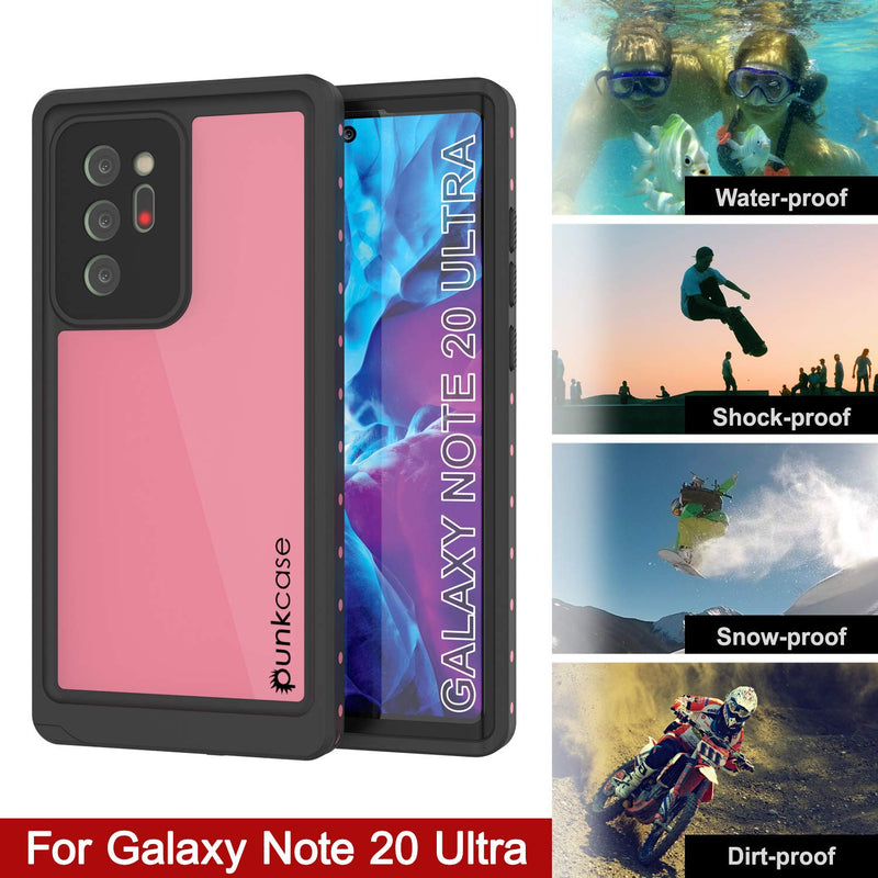 Punkcase Note 20 Ultra Waterproof Case [StudStar Series] [Slim Fit] [IP68 Certified] [Shockproof] [Dirtproof] [Snowproof] Armor Cover for Samsung Galaxy Note20 Ultra (6.9") (2020) [Pink] Pink