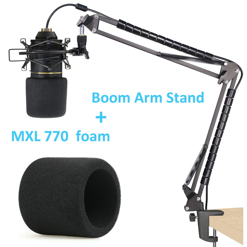MXL 770 990 Microphone Stand with Pop Filter - Microphone Boom Arm Stand with Windscreen, Cable Sleeve Compatible with MXL Mics 770 990 by YOUSHARES