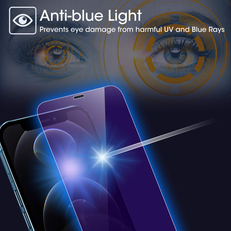 AMOVO Compatible with iPhone 12 Pro/iPhone 12 Screen Protector [Tempered Glass] Anti-Blue Light [Eye Protection] Ultra Clarity Glass Film Compatible with iPhone 12/12 Pro (6.1'') (Anti-Blue, 2Pack) Anti-Blue, 2Pack