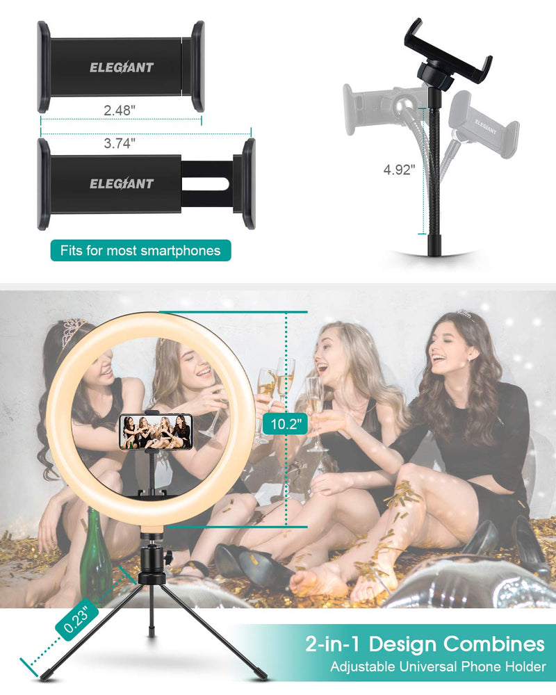 ELEGIANT 10.2" Selfie Ring Light with Tripod Stand, Ring Light with Cell Phone Holder with Remote Ringlight 3 Modes & 11 Brightness for Live Stream Makeup YouTube Tiktok Photography Video Conference warm-yellow