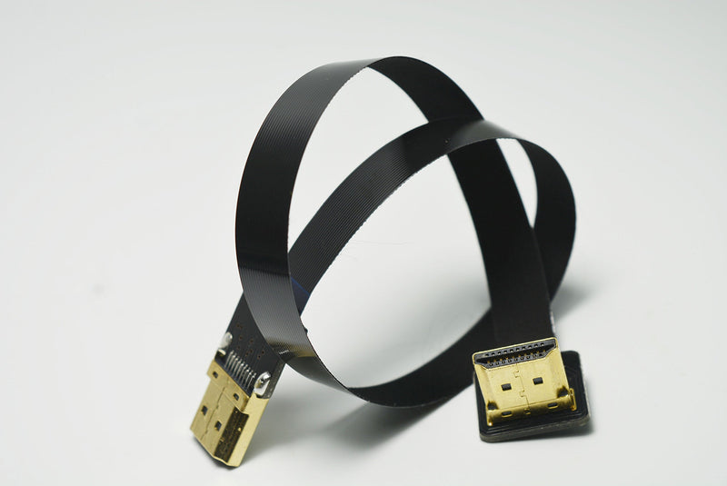 [AUSTRALIA] - Permanent FFC Flat Slim HDMI Cable Standard Full Normal HDMI Male to Standard HDMI Full Size HDMI Normal HDMI 90 Degree Compatible for RED Blackmagic BMCC Sony nex FS7 Canon C300 30CM Black 