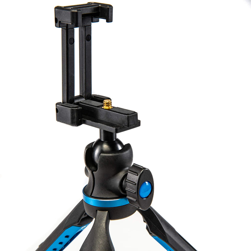 Ritz Gear Blue Anodized Aluminum/ABS Height-Adjustable Tabletop Tripod standard packaging