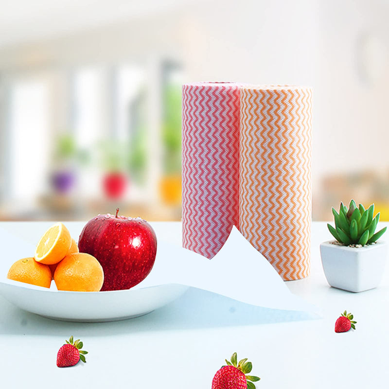 2 Rolls 100 PCS Non-Woven Disposable Kitchen Cloths, Disposable Dish Cloths, Kitchen Towels Dish Towels Dish Rags, Fast Decontamination (Red+Orange) Red+orange