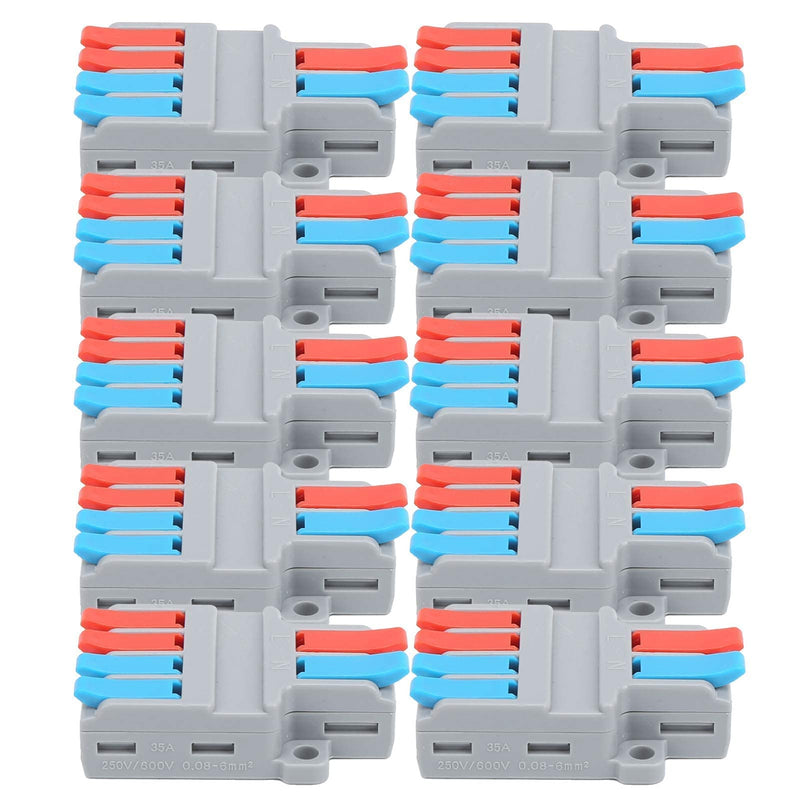 10PCS Mini Fast Wire Connector Universal Wiring Cable Connector Push-in Conductor Terminal Block, 11-12mm Quick Splice Terminal Blocks Wire Connecting (2 in 4 Out)