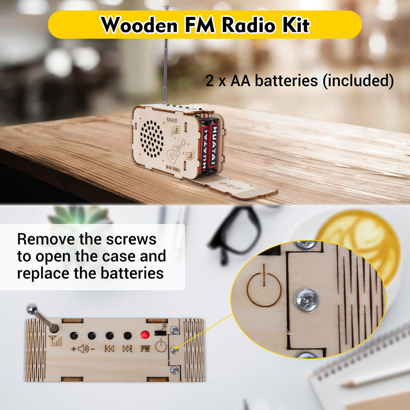 FM Radio Kit, Icstation DIY Wooden Radio Kit Assembly Projects for Adults FM 88-108MHZ Radio with Battery Assembly Kit for School Student STEM Learning Teaching