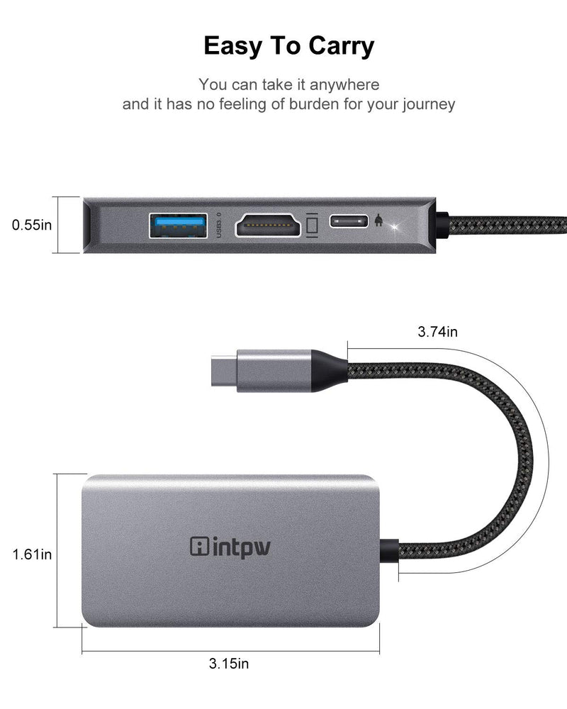 INTPW USB C to VGA Adapter, USB-C to HDMI 4K Multiport Adapter for MacBook Pro/MacBook Air/ipad Pro/Dell XPS/Nintendo Switch with Thunderbolt 3 Port Grey
