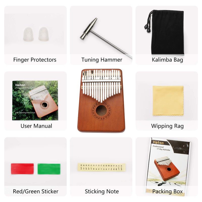 Haton Kalimba, 17 Keys Thumb Piano With Study Instruction and Tune Hammer, Portable Mbira Africa Wood Finger Piano, Easy to Learn Music Instrument Gift for Kids Adult Beginners