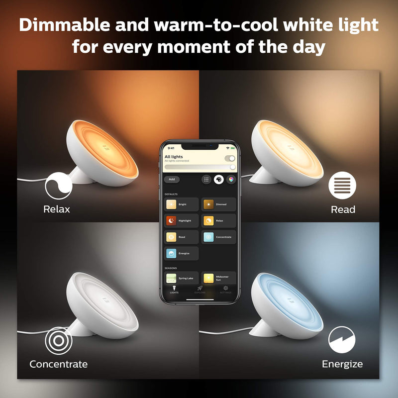 Philips Hue Bloom White and Color Corded Dimmable LED (Bluetooth & Zigbee) Smart Light Table Lamp, White