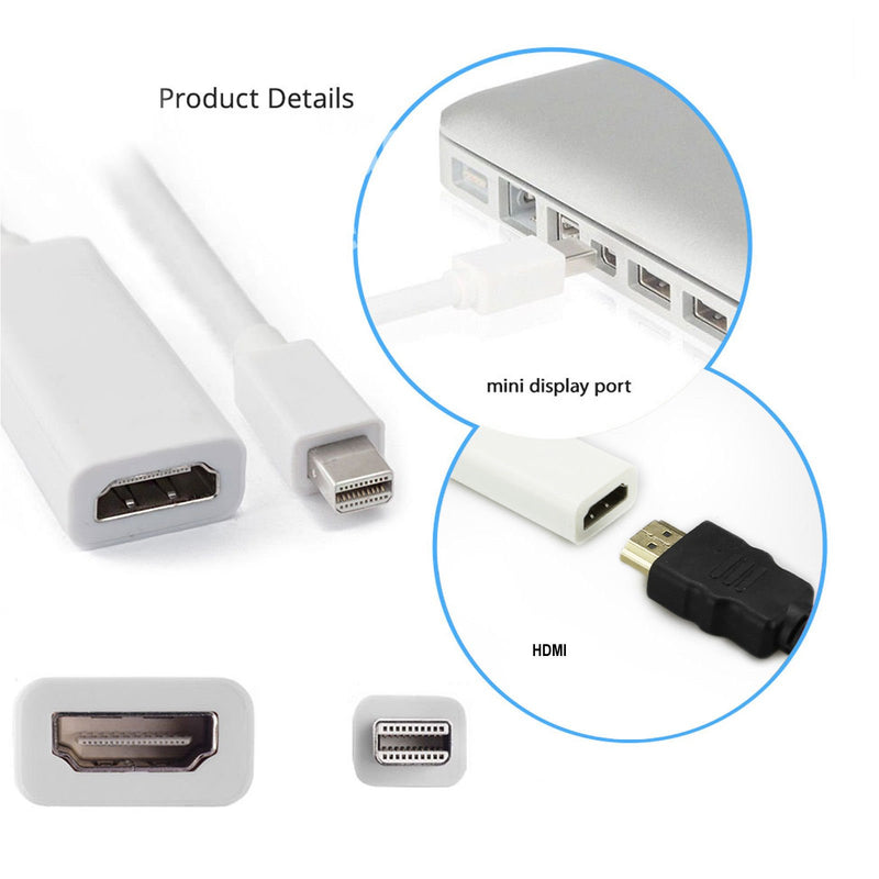 Mini DisplayPort Thunderbolt | DP to HDMI Adapter Cable, Thunderbolt to HDMI Cable Adapter Converter Cord for MacBook Pro Air iMac, White (16cm)