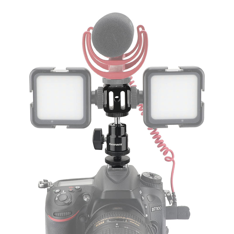 CAMVATE Adjustable 1/4"-20 Ball Head Support with Shoe Mount Adapter + 3-Way Cold Shoe Mount Bundle - 2889