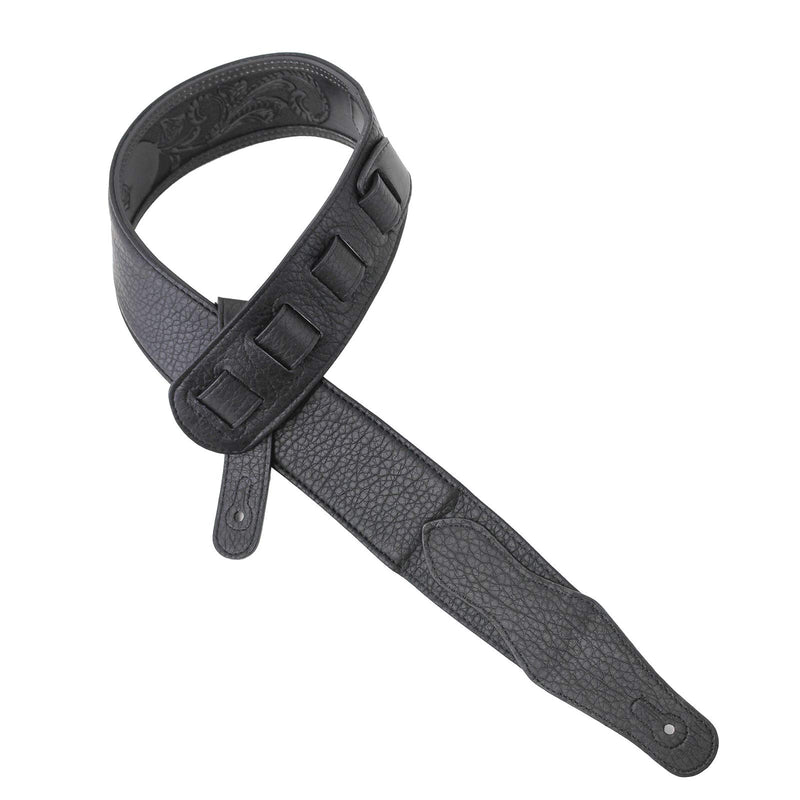Walker & Williams LIC-12 Black Padded Guitar Strap with Cross and Traditional Tooling