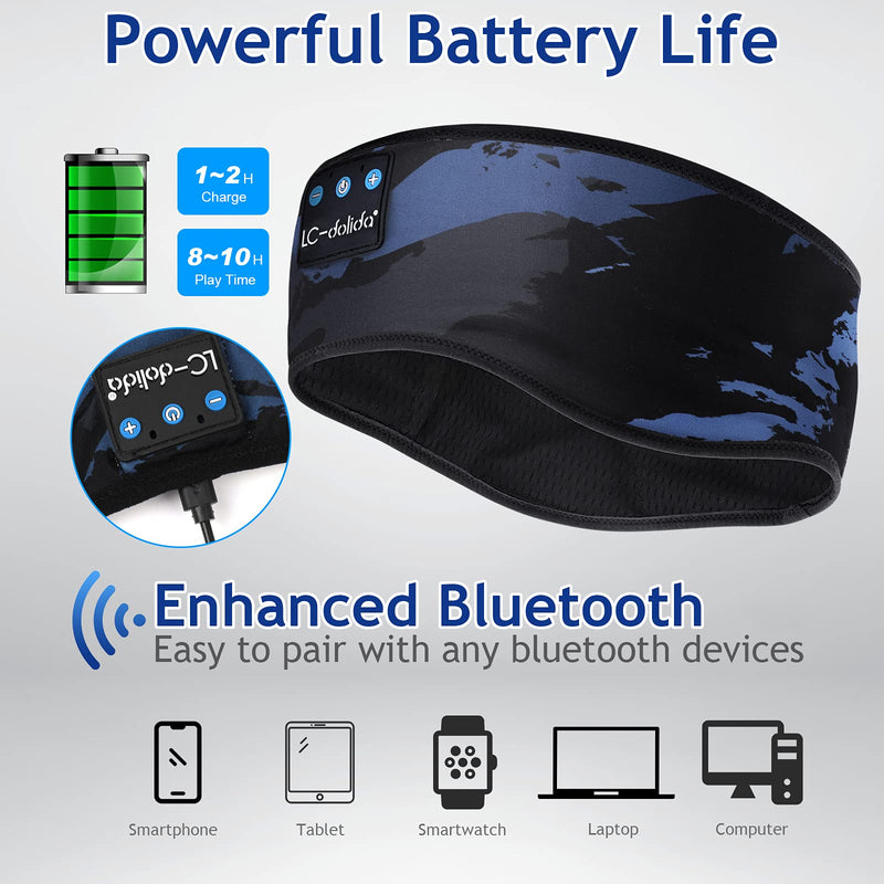 LC-dolida Sleep Headphones Bluetooth Headband, Wireless Sport Sleeping Headphones Mask with Thin HD Stereo Speakers for Side Sleepers, Running, Insomnia, Travel,Cool Gadgets for Women Man Fashion Blue- All-Match Color