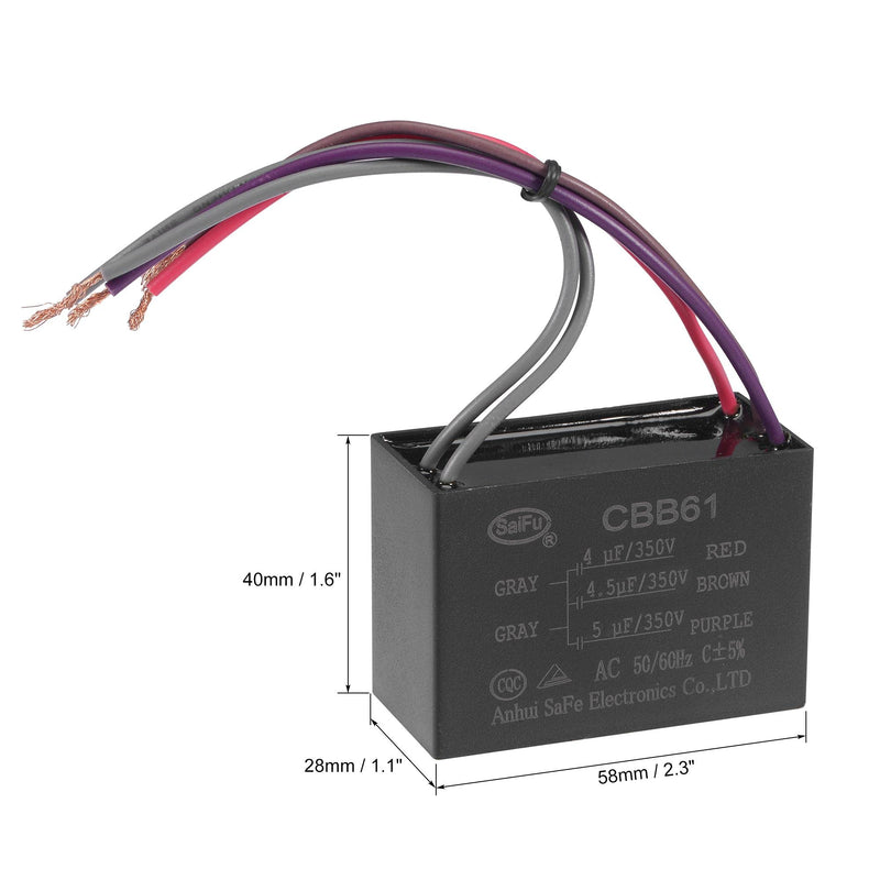 uxcell Ceiling Fan Capacitor CBB61 4/4.5/5uF 350V AC 5 Wires Metallized Polypropylene Film Capacitor 58x40x28mm for Electric Fan Pump Motor Generator