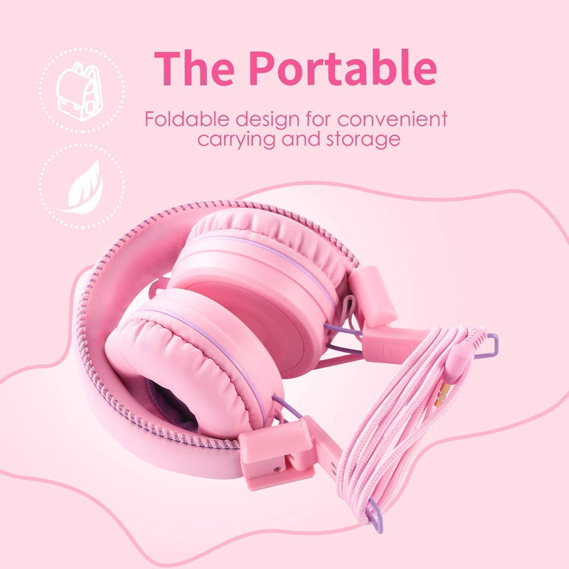 POWMEE Bundle M2&M1 Kids Headphones Wired Headphone for Kids,Foldable Adjustable Stereo Tangle-Free,3.5MM Jack Wire Cord On-Ear Headphone for Children/Teens/Girls/School/Kindle/Airplane/Plane/