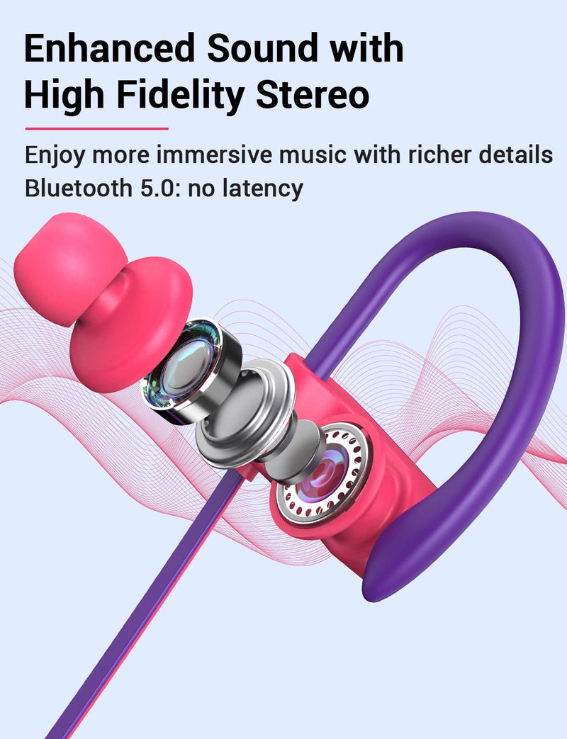 [AUSTRALIA] - Stiive Bluetooth Headphones, Wireless Sports Earbuds IPX7 Waterproof with Mic, Stereo Sweatproof in-Ear Earphones, Noise Cancelling Headsets for Gym Running Workout, 12 Hour Playtime - RedPurple 