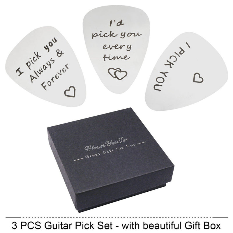 3 PCS Guitar Pick Jewelry Gifts for Him Men-Unique Birthday Gift for Musician Husband Boyfriend Wedding Valentines Father's Day