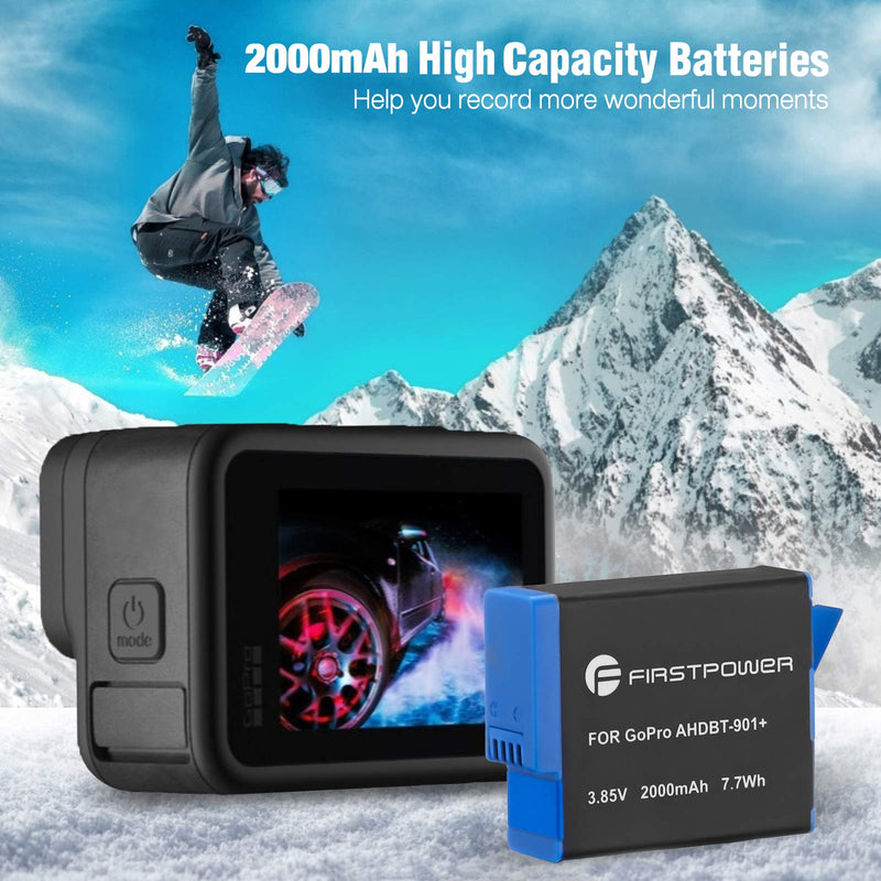 FirstPower Hero 9 Replacement Batteries 2-Pack 2000mAh Compatible with GoPro Hero 9 Black | AHDBT-901