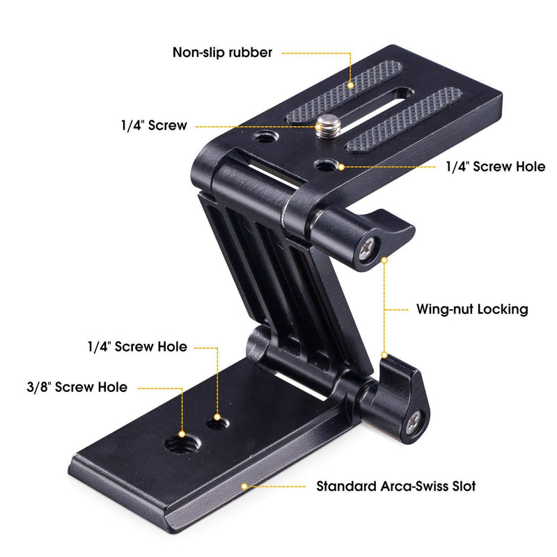 PURAMI Universal Flex Tilt Head Z Mount Bracket with Arca-Swiss and Tripod Quick Release Plate for Camera Slider Rail Cage Rig Gimbal Stabilizer Compatible with DSLR Canon Nikon Sony
