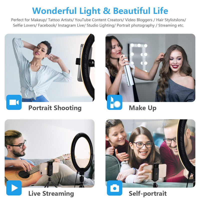 10" Selfie Ring Light with 2 Tripod Stand & Smart Phone Holder,OOWOLF Dimmable LED Beauty Ringlight,3 Light Modes & 10 Brightness Levels for Live Stream,Make Up,YouTube Video,Portrait Photography.