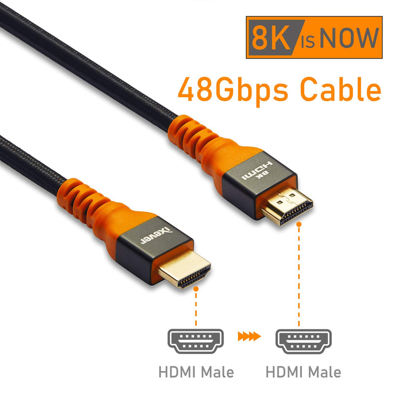 HDMI 2.1 Cable 6.6ft (2-Pack), IXEVER 8K 48gbps HDMI Ultra High Speed Cable [8K@60Hz, 4K@120Hz,10K@60Hz] Nylon Braided Cord Support Apple TV, Xbox, PS3, PS4, Samsung QLED TV