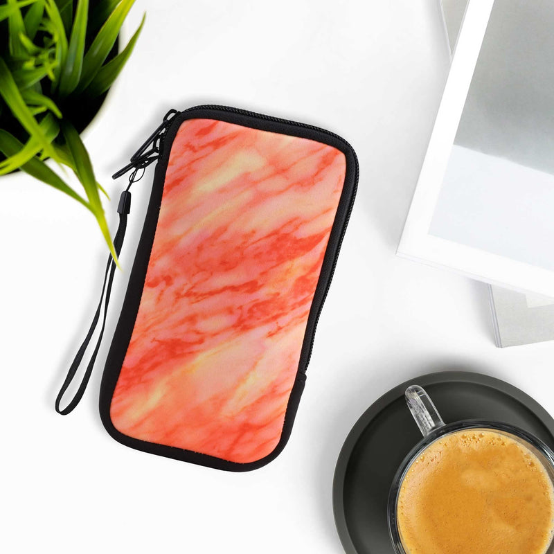 kwmobile Neoprene Sleeve for Smartphone Size XL - 6.7/6.8" - Shock Absorbing Pouch Case - Protective Phone Bag - Marble Red/Dark Red/Yellow Marble 09-20-06