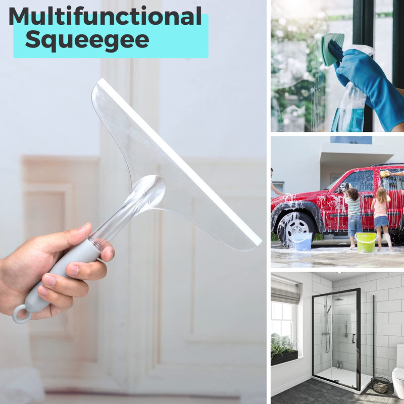Shower Squeegee for Shower Glass Door, Rubber Squeegee for Bathroom Tile and Mirror, Plastic Window Cleaner Tool, 2 Pack