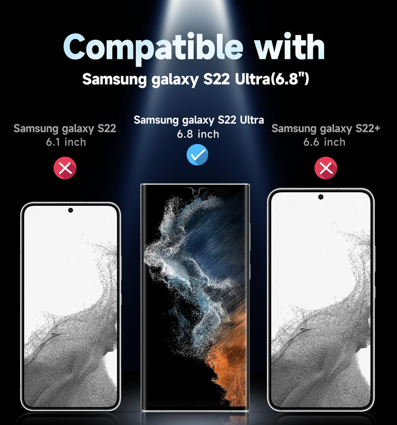 MAGIC JOHN 2 Pack for Samsung Galaxy S22 Ultra Screen Protector [Ceramic film] Not Glass 6.8 inch,[100% Fingerprint ID Compatible] Easy Installation Tray, 3D Curved, Bubble Free, Scratch Proof, HD Clear, Case Friendly S22 Ultral-Clear 6.8inch