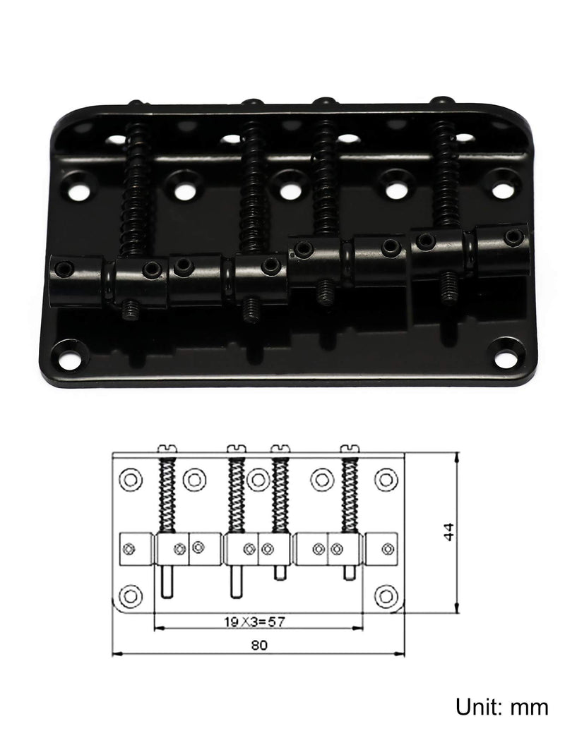 Metallor Hard Tail Fixed Bass Guitar Bridge Compatible with 4 string Jazz Bass or Precision Bass Style Bass Guitar Top Load Black.