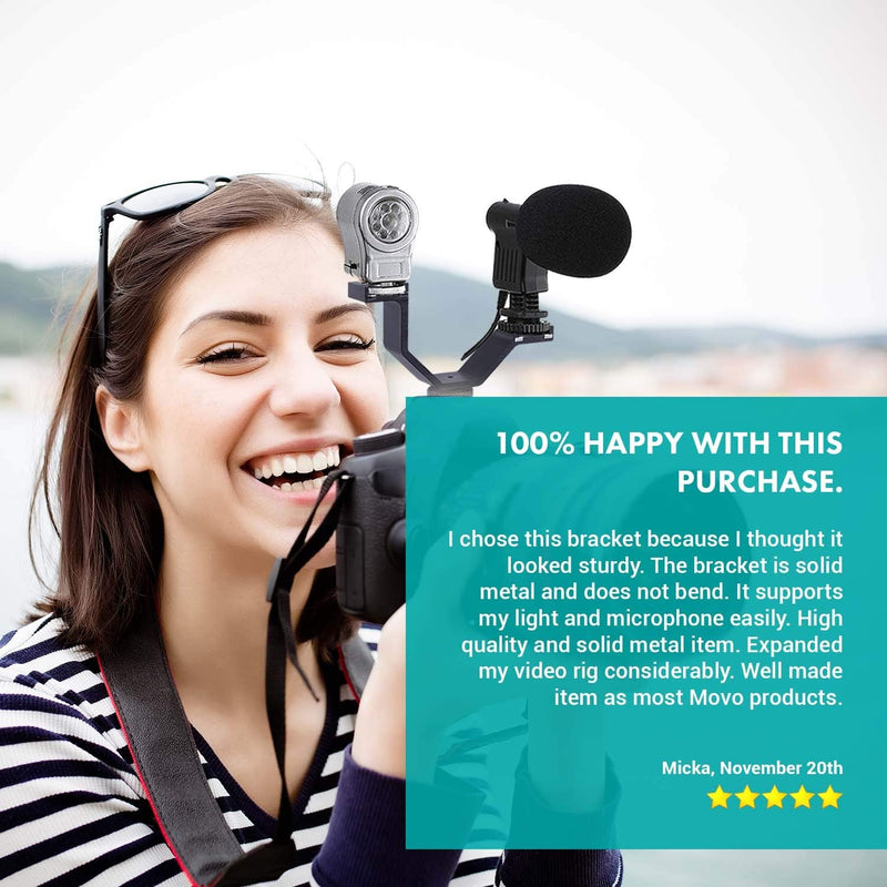 Movo HVA20 DSLR Camera Dual Cold Shoe Mount Bracket for Lights, Monitors, Microphones and other Camera Accessories