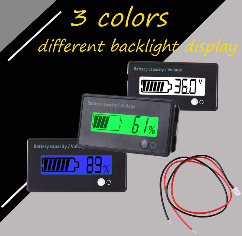 Multifunctional Battery Capacity Monitor 36V LCD Battery Fuel Gauge Indicator Meter for Motorcycle Golf Cart Car, Green