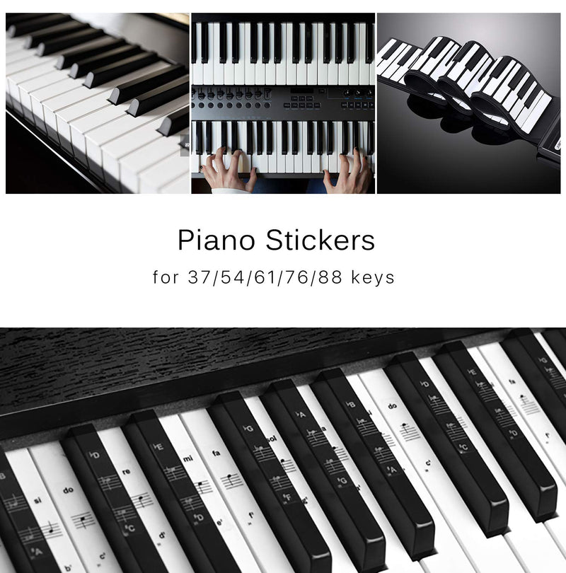 Flexzion Piano Stickers, Music Keyboard Sticking Pitch Notes for 37/54/61/76/88 Keys, Removable Transparent Letters Labels Signs Set for Kids Learning Lessons, Beginner Practice, Leaves No Residue