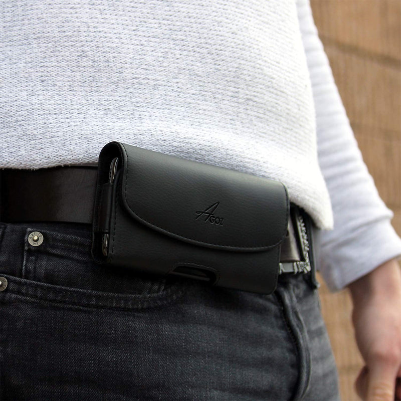 Agoz Cell Phone Case for Motorola Moto Z4, Moto Z3, Moto Z2 Force, Moto Z2 Play, Moto Z Force Droid, Moto Z Play, Moto G8 Plus, Moto G8 Play Holster, Leather Belt Clip Case Pouch Cover with Belt Loops