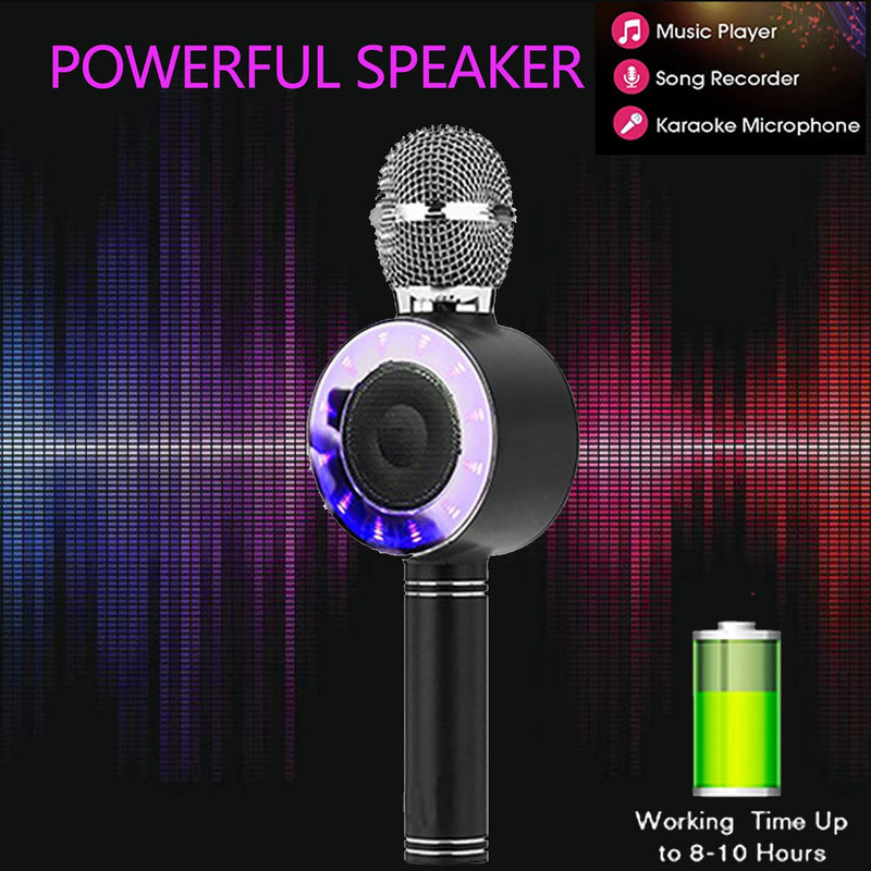 [AUSTRALIA] - Karaoke Microphone,Wireless Bluetooth Karaoke Microphone with LED Lights Portable Handheld Speaker Machine Pop Echo MIC with Dynamic for Kids Christmas Birthday Home Party KTV Outdoor Stage Black 