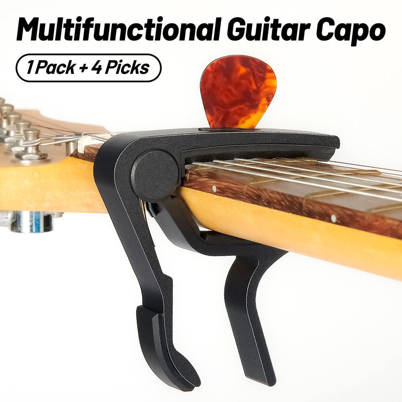 Guitar Capo, Black Capo, Pick Holder on Capo for Acoustic Electric Guitar,Ukulele,Mandolin,Banjo (Black)