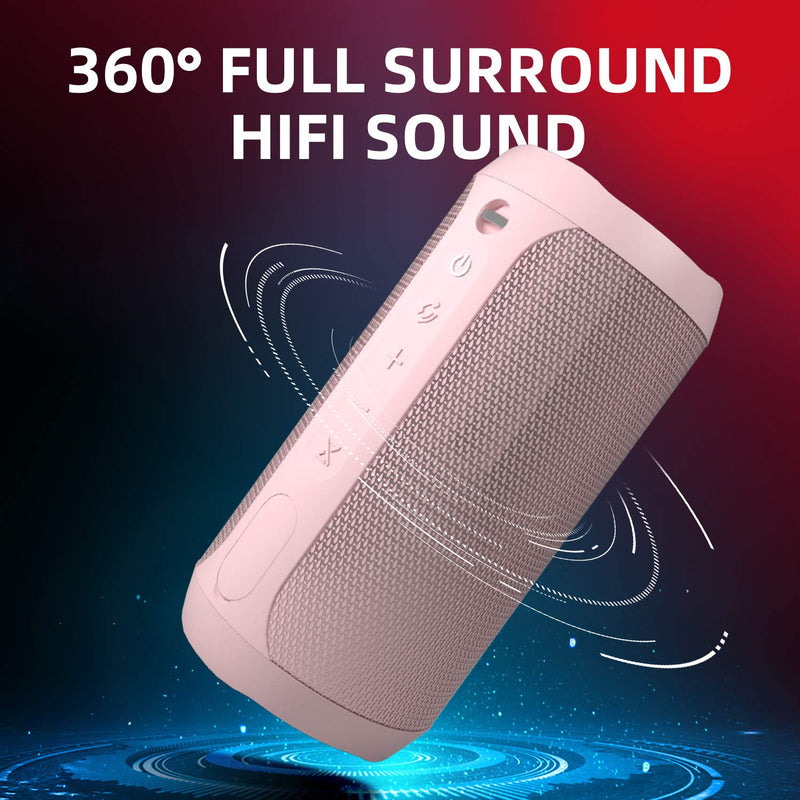 EDUPLINK Portable Bluetooth Waterproof Speaker Switch Between Bluetooth Pairing and Aux-in Mode by Phone Button - Pink Pink-Switch Between "Bluetooth Pairing"&"Aux-in" Mode by "Phone " Button