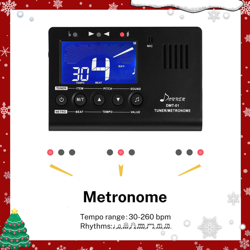 Donner Metronome Tuner for All Instruments - Guitar, Bass, Violin, Ukulele, Trumpet, Chromatic, Clarinet, Flute, 3 in 1 Digital Metronome with Tuner/Metronome/Tone Generator, DMT-01