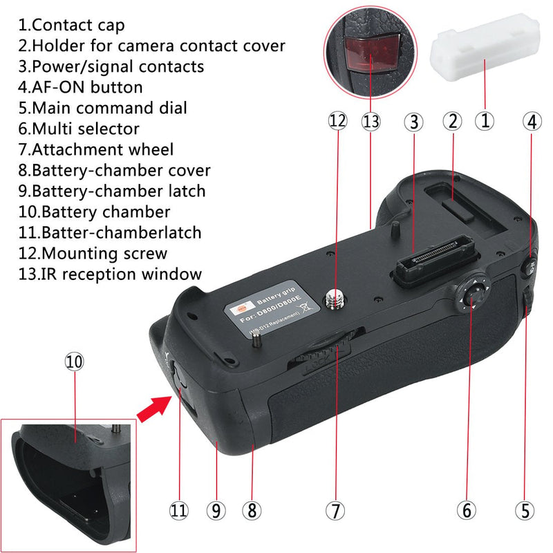 DSTE Replacement for Pro IR Remote MB-D12 Vertical Battery Grip + 2X EN-EL15 Compatible Nikon D800 D810 D800E D800S D810A SLR Digital Camera