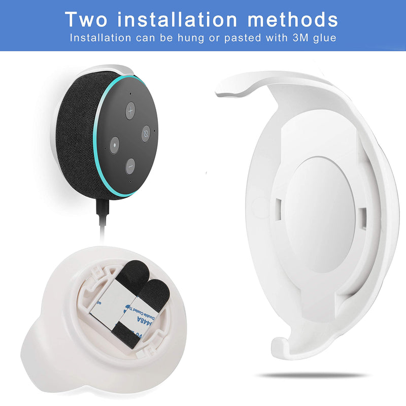 Wall-Mounted Holder, Smart Speaker Accessories Speaker Hanger with Adhesive Tape and Screws for Dot 3rd Generation 2 Types Install Mothed (White) White