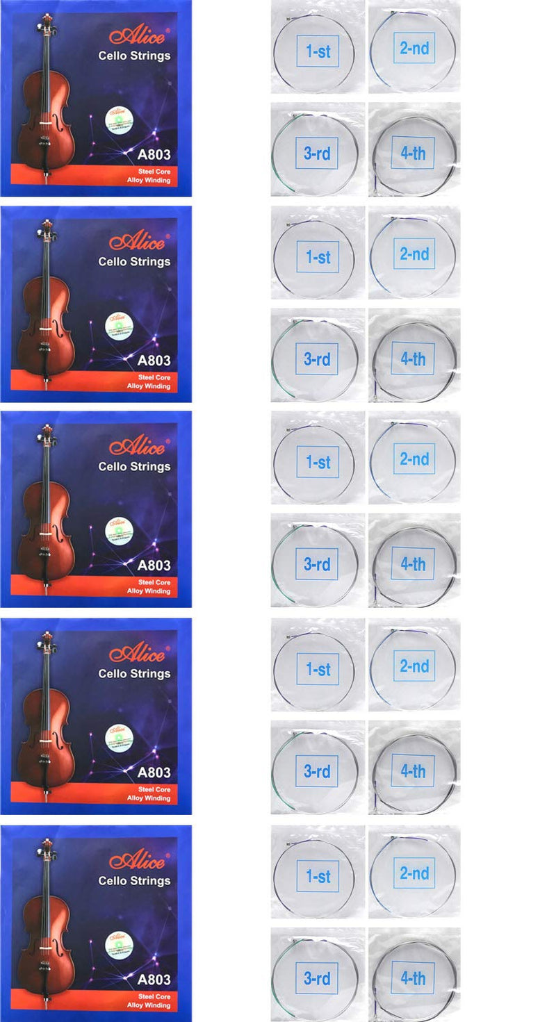 5 Packs Full Set Replacement Alice A803 Steel Core Nickel Silver Wound Cello Strings