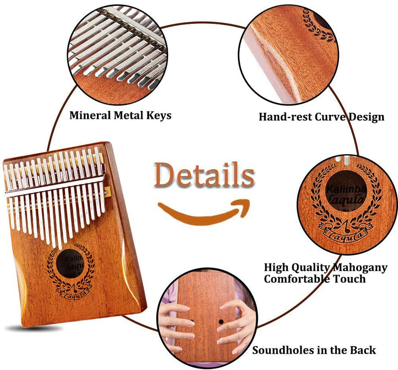 Kalimba 17 Keys Thumb Piano - Portable Mbira Sanza Finger Piano Professional Musical Instrument with Protective Case, Study Instruction, Tuning Hammer Gift for Kids Adults Beginners Light Mahogany