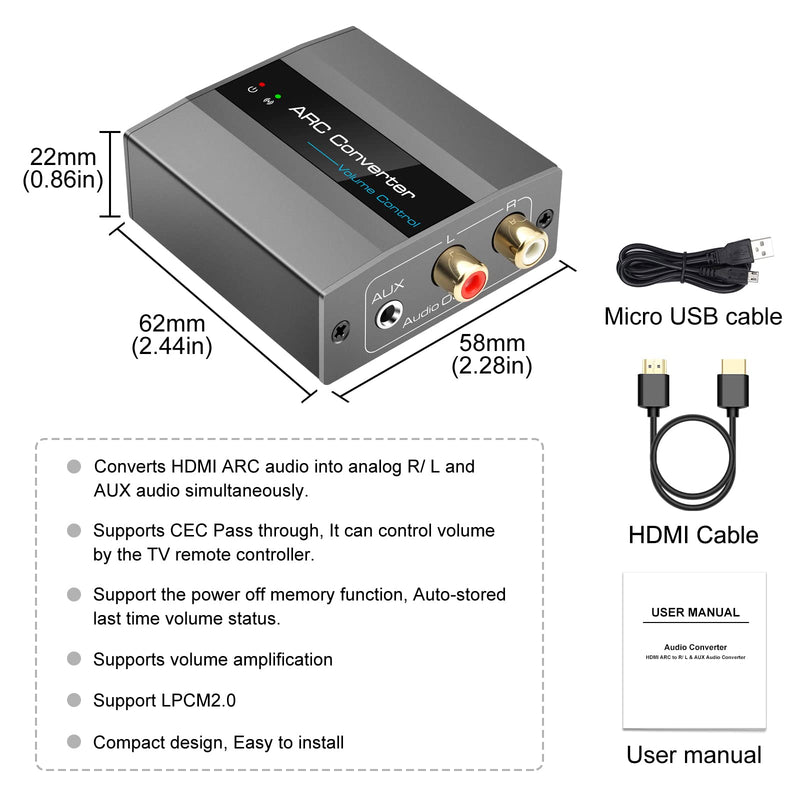 HDMI ARC Adapter Audio 192KHz Converter PCM TV ARC to Headphone Speaker Amplifier Converter Repeater Volume Control Synchronously