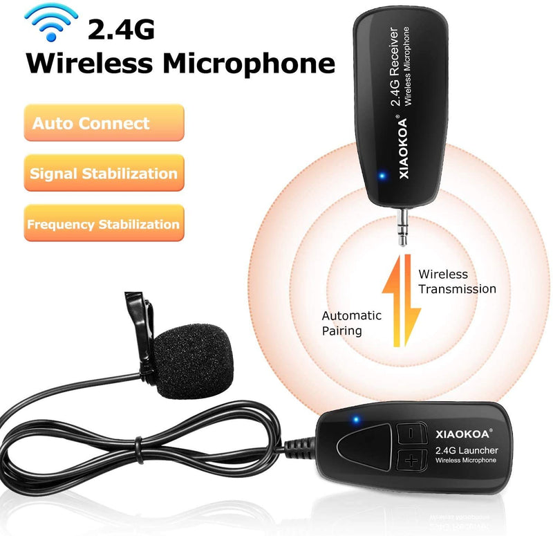 [AUSTRALIA] - XIAOKOA Wireless Lavalier Microphone, 2.4G Wireless Microphone System with Lavalier Lapel Mics,Transmitter&Receiver for Conference, Speaker, Teaching, Tour Guiding, Stage Performance 