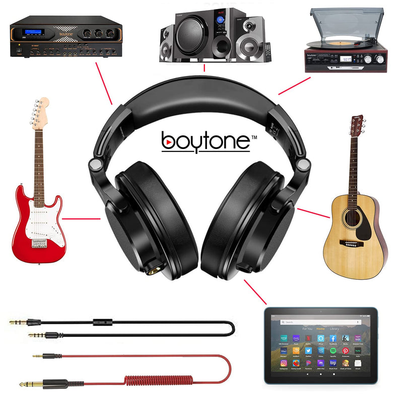 [AUSTRALIA] - Boytone BT-10BK Wired Over Ear Headphones Studio Monitor & Mixing DJ Stereo Headsets with 50mm Drivers and 1/4 to 3.5mm Audio Jack for Audio Mixer Computer, Phone, Guitar, Laptop, Amplifire 