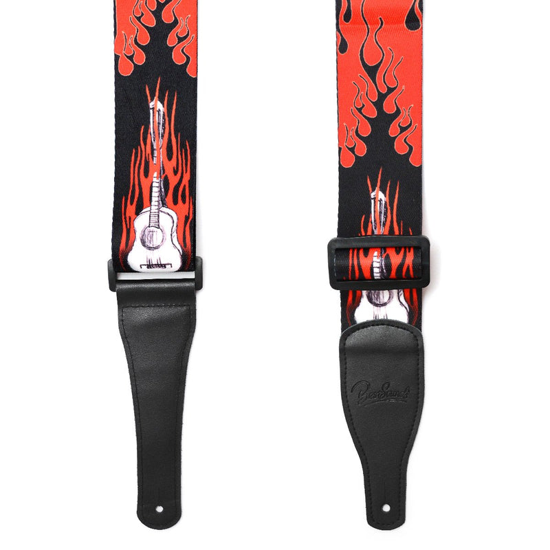 Guitar Strap Flame Pattern Adjustable Polyester Shoulder Strap for Bass, Electric & Acoustic Guitars (Flame Guitar) Flame Guitar