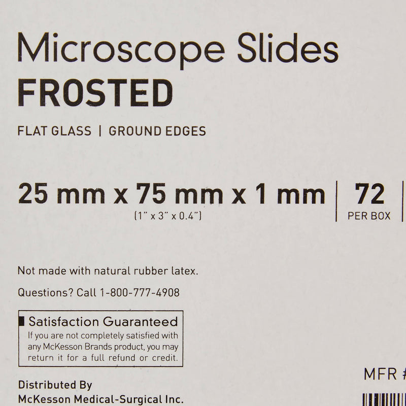 McKesson Frosted Glass Microscope Slides with Ground Edges, 1" x 3" x 1 mm, 72 Count