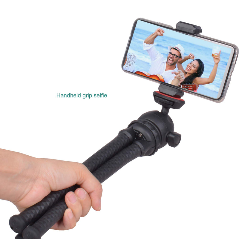 Flexible Tripod, Upgraded Version Camera Phone Mini Tripod Mobile Clip Holder with Cell Phone Remote Compatible with iPhone 12 11 X Samsung, Insta360 Camera, Go Pro, Webcam, Projector, for Vlogging