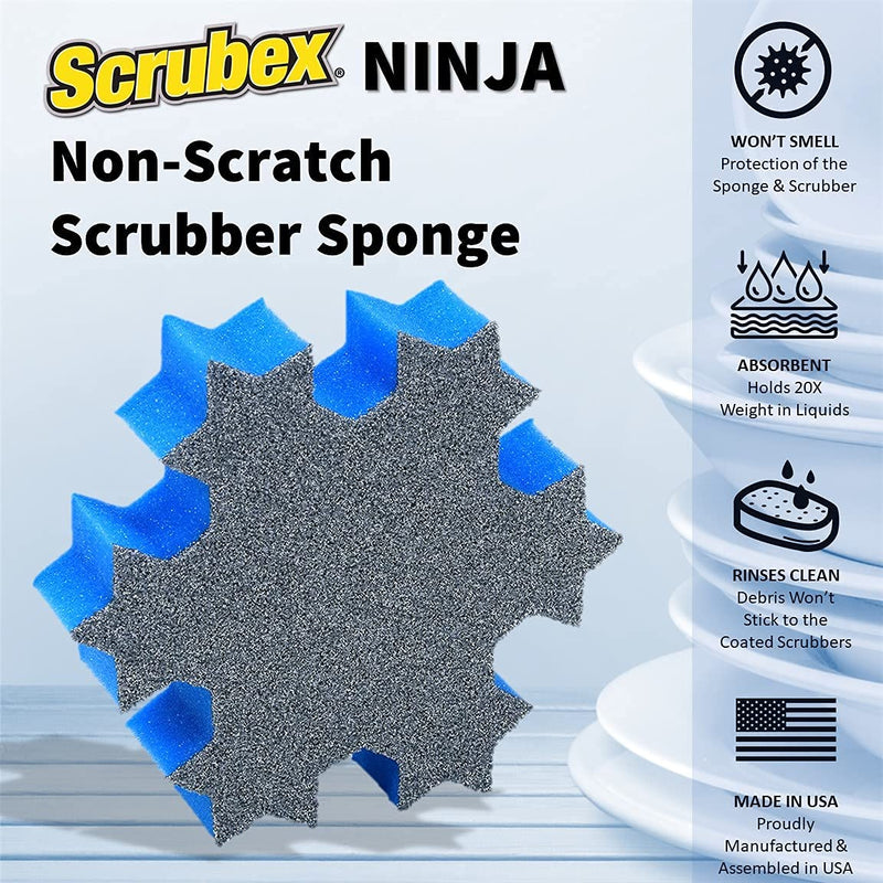 Scrubex Ninja Non-Scratch Odor Resistant Scrubber Sponge, 4 Count