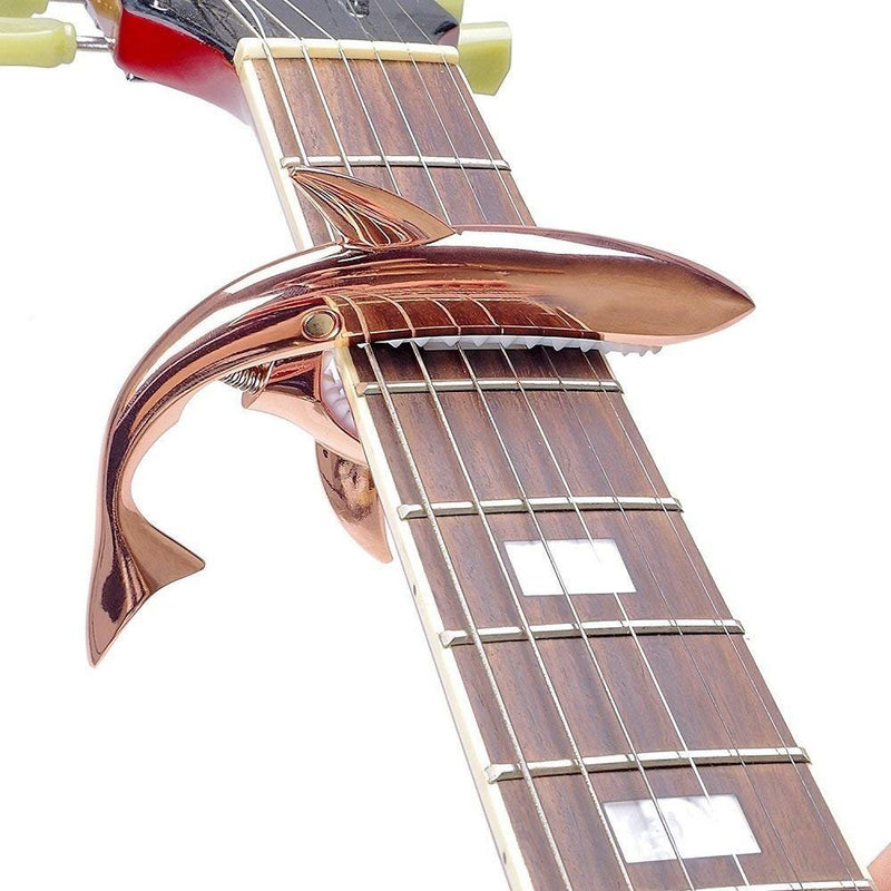 Guitar Capo for Acoustic and Electric Guitar Shark Capo Zinc Alloy for 6 String Guitar with Good Hand Feeling, No Fret Buzz and Durable(Rose Gold) Rose Gold